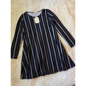 Altar'd State Classic Navy White Long Sleeved Striped Mini Dress NWT Size Small